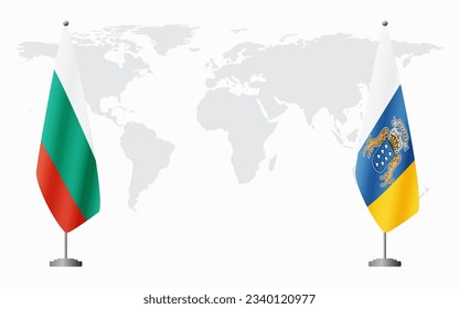Bulgaria and Canary Islands flags for official meeting against background of world map.