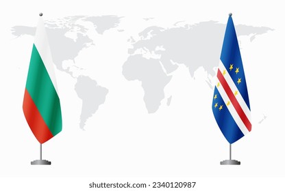 Bulgaria and Cape Verde flags for official meeting against background of world map.