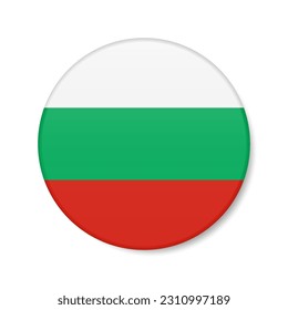 Bulgaria circle button icon. Bulgarian round badge flag with shadow. 3D realistic vector illustration isolated on white.