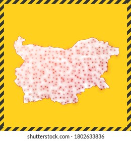 Bulgaria closed - virus danger sign. Lockdown country icon. Black striped border around map with virus spread concept. Vector illustration.