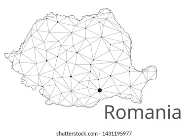 Bulgaria communication network map. Vector low poly image of a global map with lights in the form of cities in or population density consisting of points and shapes and space. Easy to edit