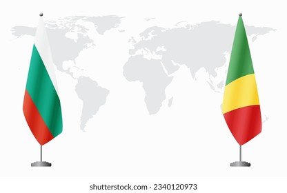 Bulgaria and Congo Brazzaville flags for official meeting against background of world map.