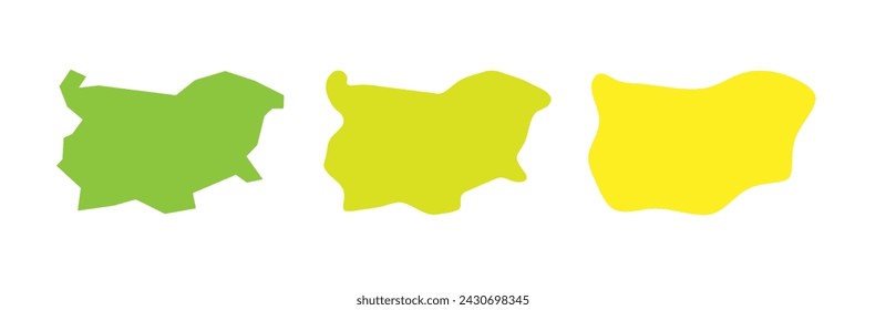 Bulgaria country black outline and colored country silhouettes in three different levels of smoothness. Simplified maps. Vector icons isolated on white background.