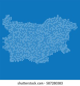 Bulgaria country map made from binary code numbers.
