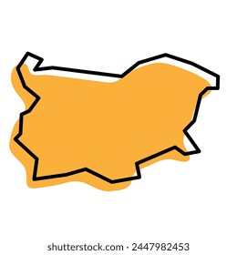 Bulgaria country simplified map. Orange silhouette with thick black sharp contour outline isolated on white background. Simple vector icon