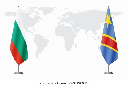 Bulgaria and Democratic Republic of Congo flags for official meeting against background of world map.