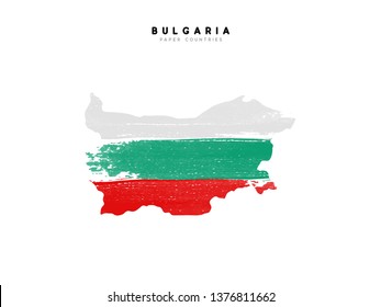 Bulgaria detailed map with flag of country. Painted in watercolor paint colors in the national flag.