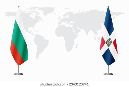 Bulgaria and Dominican flags for official meeting against background of world map.