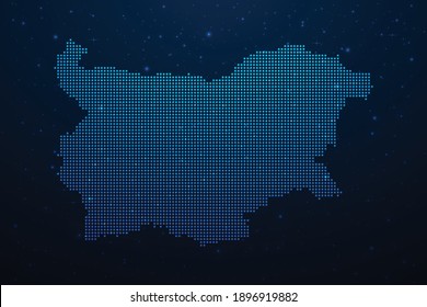 Bulgaria dotted map in futuristic style, glowing outline made of stars lines dots. Communication, internet technologies concept on dark blue space background. Vector illustration.