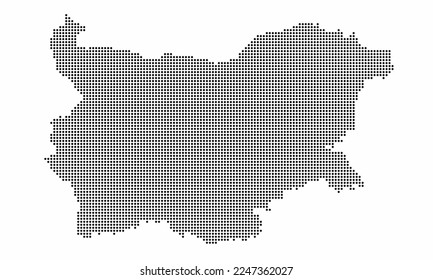 Bulgarische Karte mit Grunge Textur im Punktstil. Abstrakte Vektorgrafik einer Landkarte mit Halbfone-Effekt für Infografik. 
