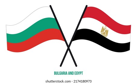Bulgaria and Egypt Flags Crossed And Waving Flat Style. Official Proportion. Correct Colors.
