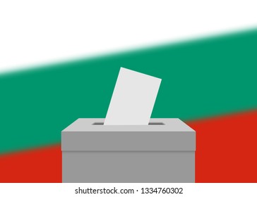 Bulgaria election banner background. Ballot Box with blurred flag