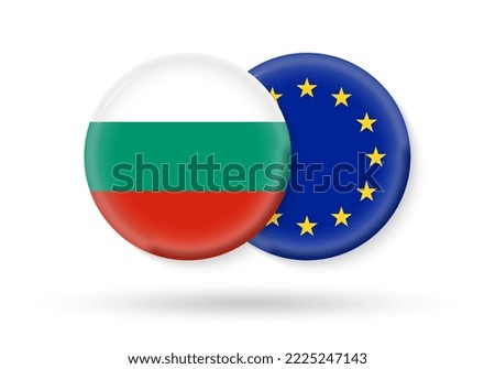 Bulgaria and EU circle flags. 3d icon. European Union and Bulgarian national symbols. Vector illustration.