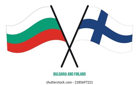 Bulgaria and Finland Flags Crossed And Waving Flat Style. Official Proportion. Correct Colors.