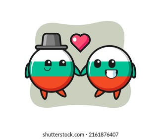 bulgaria flag badge cartoon character couple with fall in love gesture , cute style design for t shirt, sticker, logo element