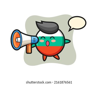 bulgaria flag badge character illustration holding a megaphone , cute style design for t shirt, sticker, logo element