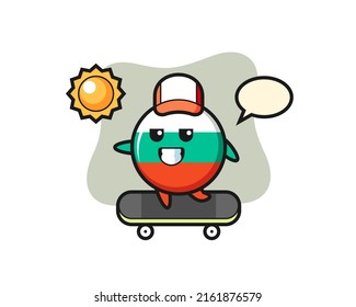 bulgaria flag badge character illustration ride a skateboard , cute style design for t shirt, sticker, logo element