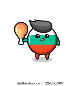 bulgaria flag badge cute mascot is eating a fried chicken , cute style design for t shirt, sticker, logo element