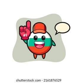 bulgaria flag badge illustration cartoon with number 1 fans glove , cute style design for t shirt, sticker, logo element