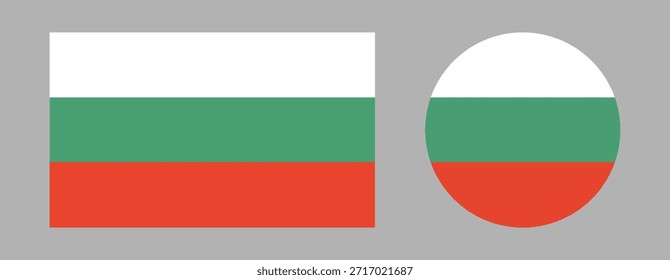 Bulgaria flag badges. Set of round, rectangular icons of Bulgarian flag.