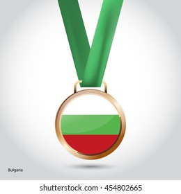 Bulgaria Flag in Bronze Medal. Olympic Game Bronze Medal. Vector Illustration