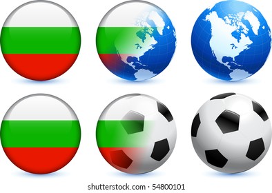 Botón de bandera de Bulgaria con evento de fútbol global Ilustración original