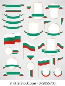 Bulgaria flag decoration elements. Banners, labels, ribbons, icons, badges and other templates for design