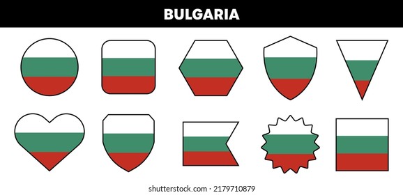 Bulgaria marca diferentes formas. Vector aislado en blanco. Colección de etiquetas de Bulgaria.