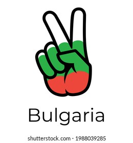 Bulgaria flag in the form of a peace sign. Gesture V victory sign, patriotic sign, icon for apps, websites, T-shirts, souvenirs, etc., isolated on white background