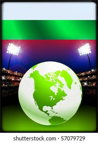 Bulgaria Flag with Globe on Stadium Background Original Illustration