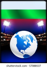 Bandera de Bulgaria con el globo sobre fondo del estadio Ilustración original