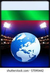 Bulgarische Flagge mit Globe auf Stadionhintergrund - Originalgrafik