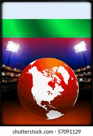 Bulgaria Flag with Globe on Stadium Background Original Illustration