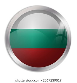 Bulgaria flag - glossy circle button displays a colorful flag representing a country cultural identity and heritage. The essence of national pride and unity.