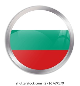 Bulgaria flag - glossy circle button in metal frame displays a colorful flag of a country cultural identity and heritage. The essence of national pride and unity.