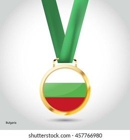 Bulgaria Flag in gold Medal. Vector Illustration. RIO Olympic Game gold Medal. Vector Illustration