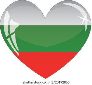Bulgaria flag in heart with glass or icon isolated on white background. Vector illustration
