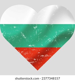 Bulgaria flag in heart shape grunge vintage. Bulgarian 
flag heart. Vector flag, symbol. 
