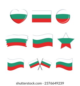 Bulgaria flag icon set vector isolated on a white background. Bulgarian flag graphic design element. Flag of Bulgaria symbols collection. Set of Bulgaria flag icons in flat style