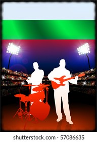 Bulgaria Flag with Live Music Band on Stadium Background Original Illustration