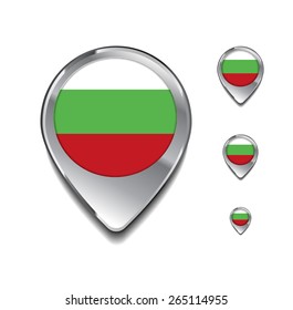Bulgaria flag map pointer. 3d Map Pointer with flag glossy button style on gray background