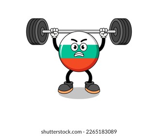 bulgaria flag mascot cartoon lifting a barbell , character design