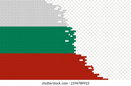 Bandera de Bulgaria en una pared de ladrillo roto. Campo de bandera vacío de otro país. Comparación de países. Fácil edición y vector en grupos.