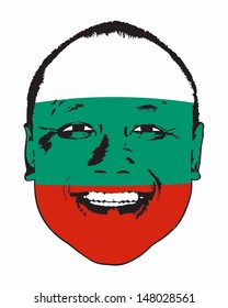 A Bulgaria flag on a face, isolated against white. 