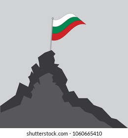 Bulgaria flag on the mountain peak. Business concept, goal achievement, success, winning. Flat style,flag of Bulgaria, vector illustration.EPS10.