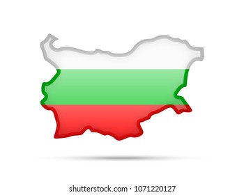 Bulgaria flag and outline of the country on a white background.