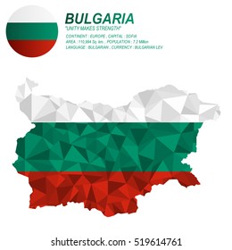 Bulgaria flag overlay on Bulgaria map with polygonal style.(EPS10 art vector)
