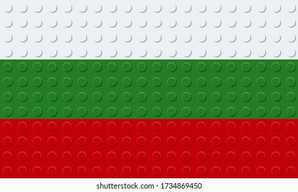 Bandera de Bulgaria de ladrillos de construcción de plástico bloquea el juguete. Ilustración vectorial.
