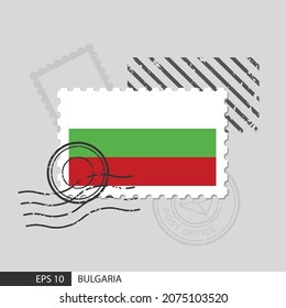 Bulgaria flag postage stamp. Isolated vector illustration on grey post stamp background and specify is vector eps10.