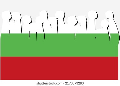 Bulgaria flag with raised protest hands vector, country flag logo, Bulgaria protesting concept, flat design, against idea